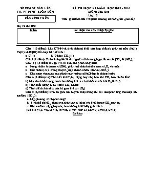 Đề thi học kì I môn Hóa học Lớp 8 - Năm học 2015-2016 - Trường PT DTNT Buôn Đôn